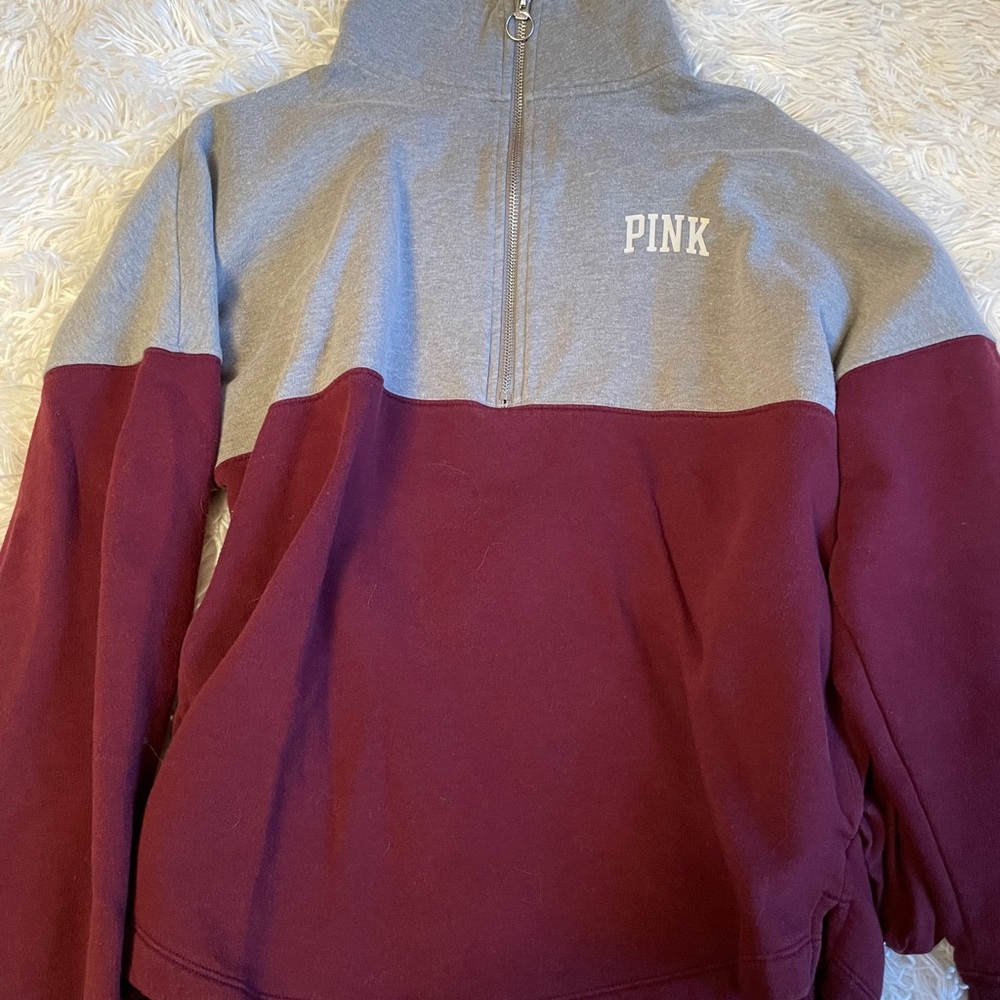 PINK Victoria's Secret Gray and Burgundy Sweatshirt
